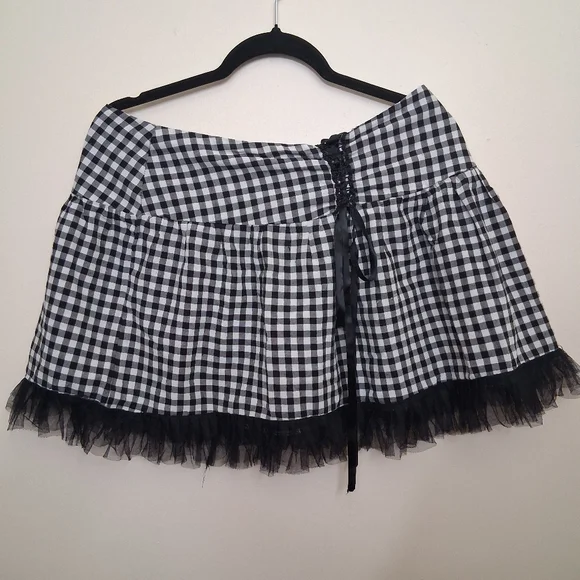 Plaid Mesh Lace Up Mini Skirt Fairycore  Grunge Goth S/M - Picture 2 of 8